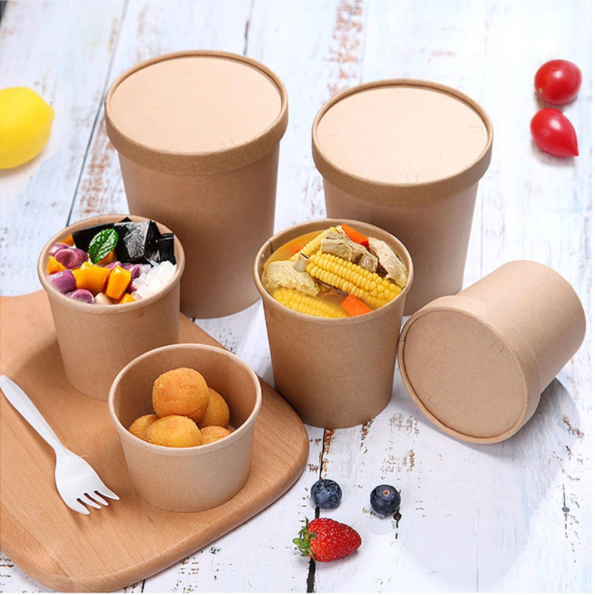 kraft soup cup with paper lid001